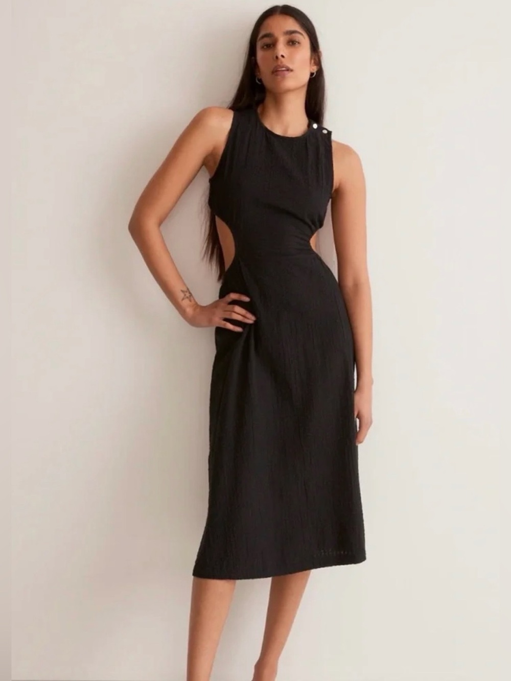 Madewell Seersucker Cutout Midi Dress in True Black size XXL
